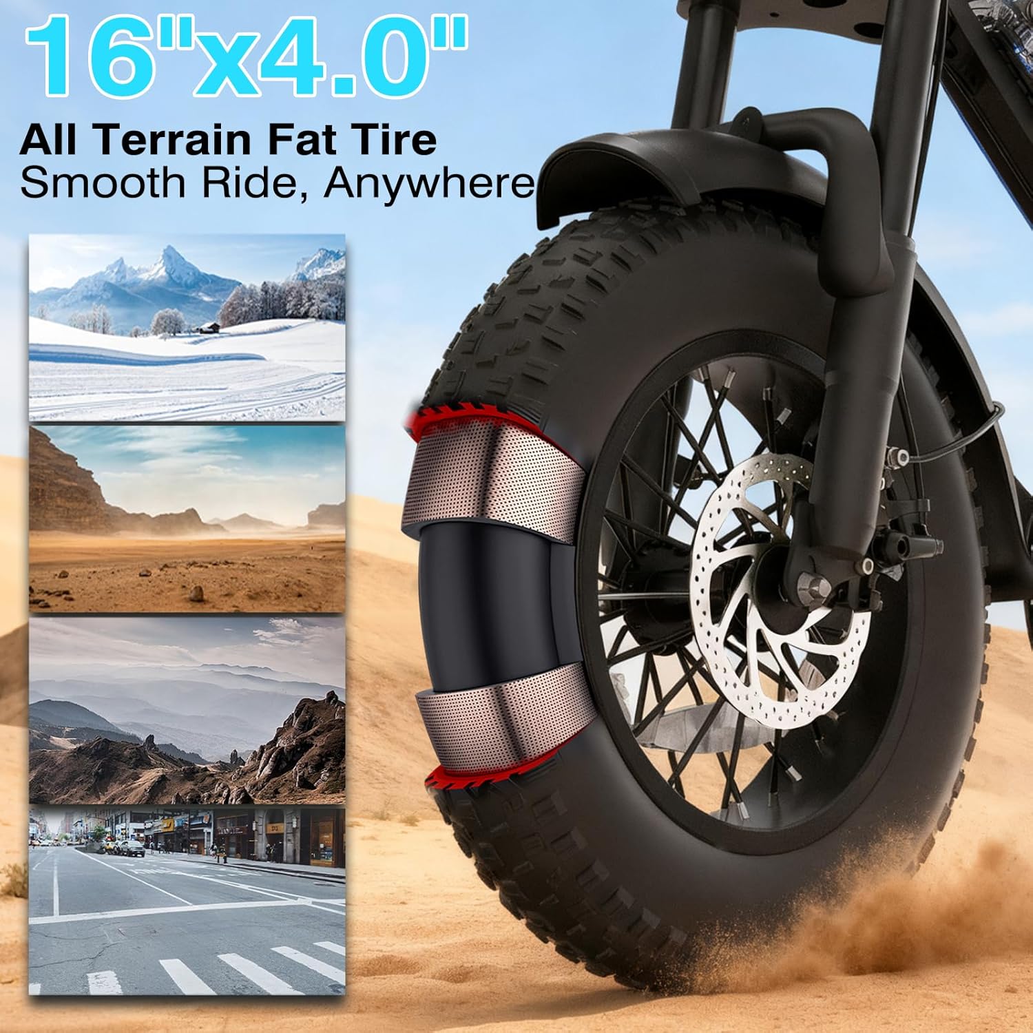 16" Fat Tyre Electric Bike for Adults, 48V 13.5Ah Removable Battery, 250W Motor, Dual Suspension E-Bike with LCD Display