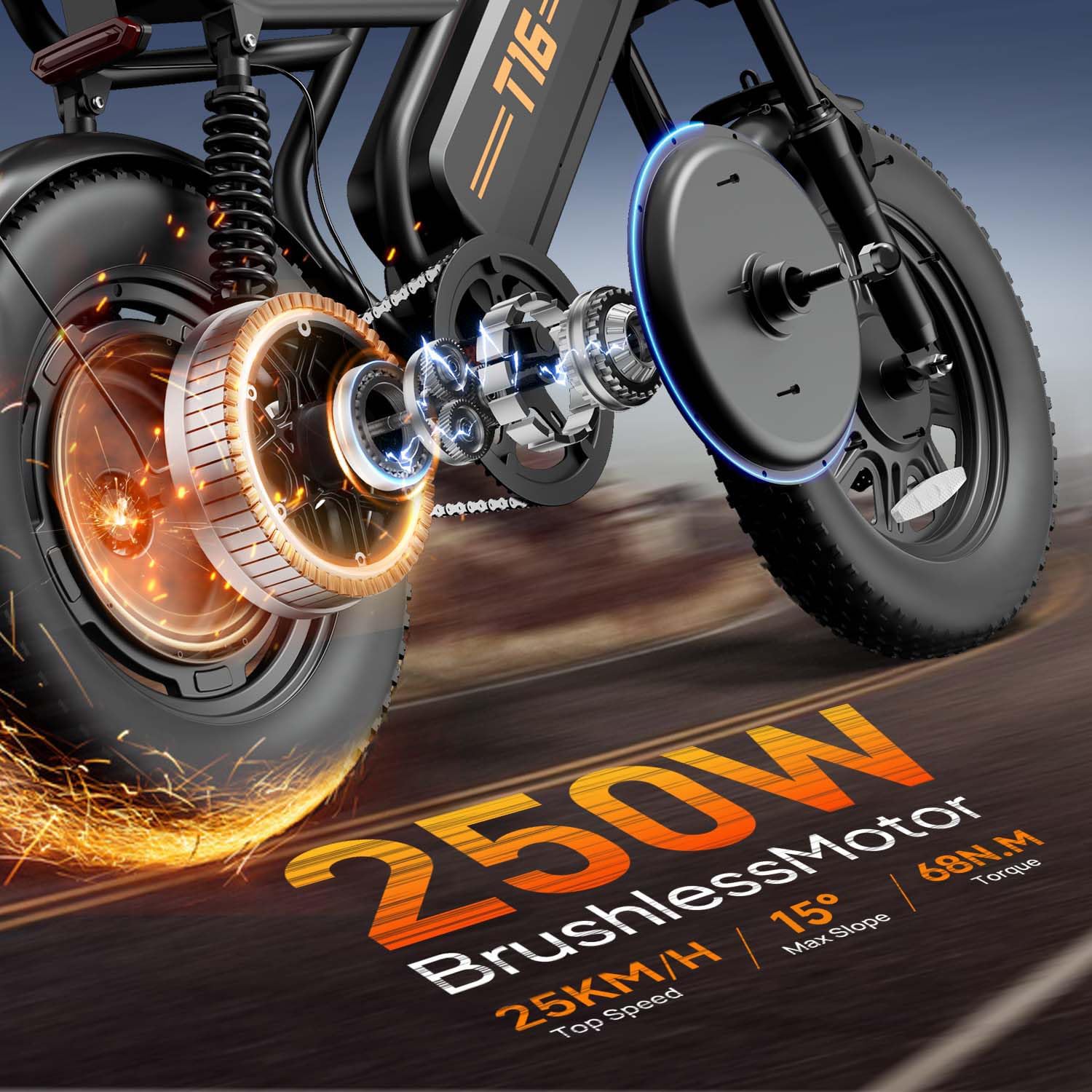 16" Fat Tyre Electric Bike, 48V 13Ah Removable Battery, 250W Motor, Dual Suspension E-Bike with Storage Box & LCD Display