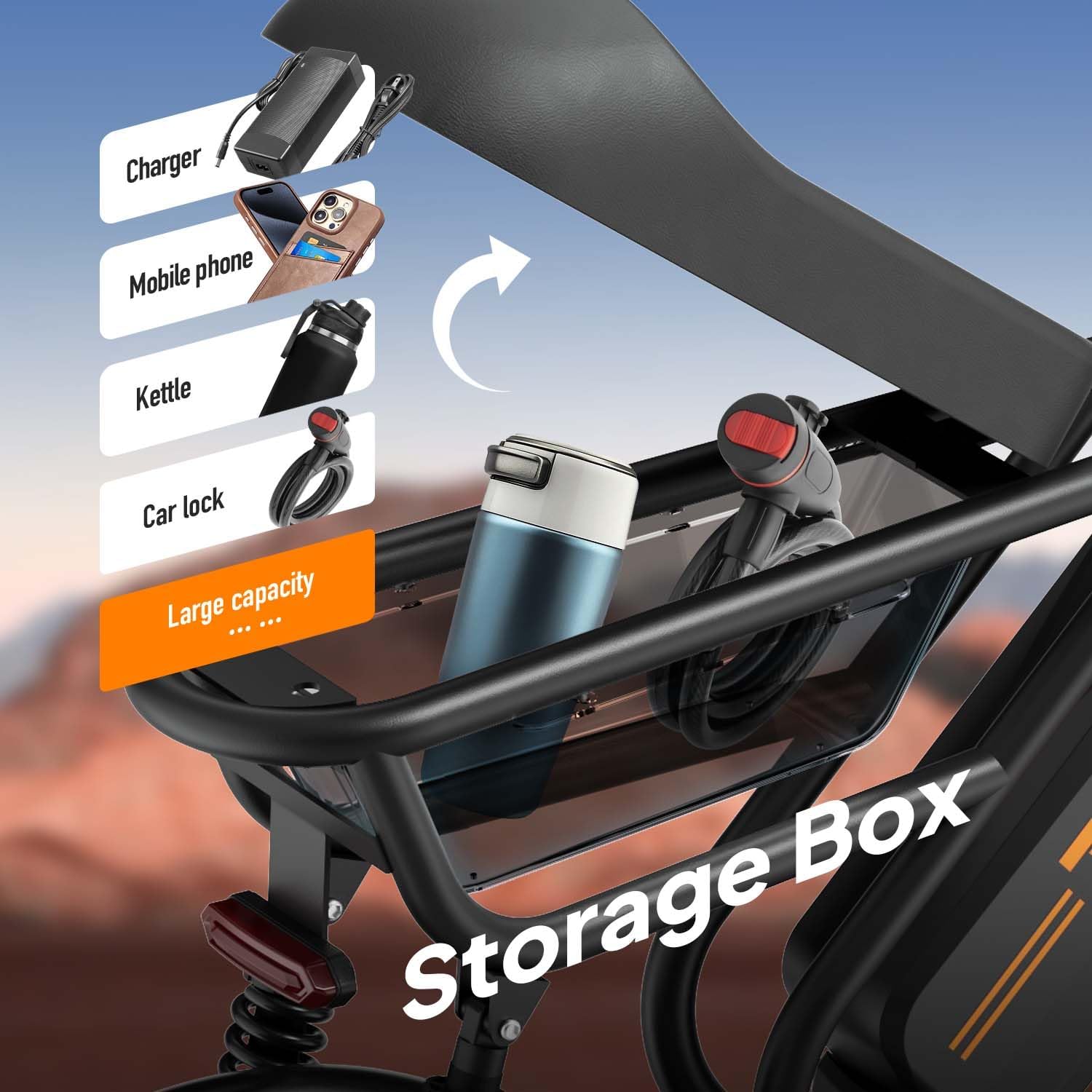 16" Fat Tyre Electric Bike, 48V 13Ah Removable Battery, 250W Motor, Dual Suspension E-Bike with Storage Box & LCD Display