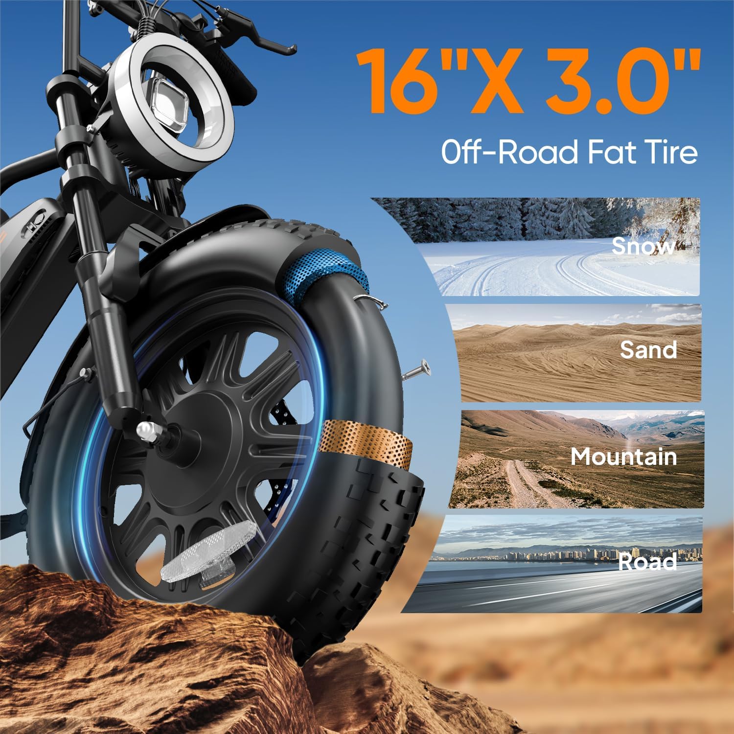 16" Fat Tyre Electric Bike, 48V 13Ah Removable Battery, 250W Motor, Dual Suspension E-Bike with Storage Box & LCD Display