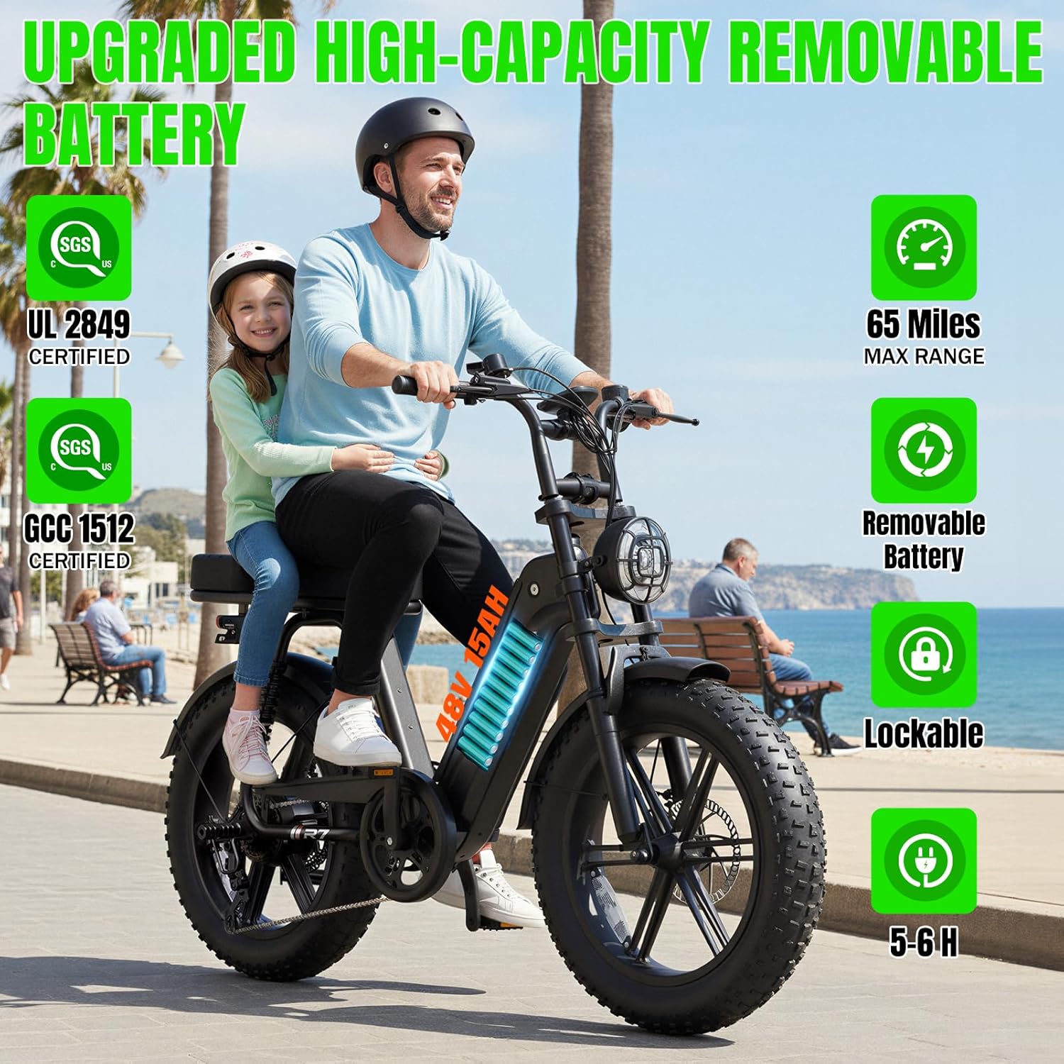 20" Fat Tyre Electric Bike for Adults, 1500W Peak Motor, 48V 15Ah Battery, 7-Speed E-Bike with Full Suspension