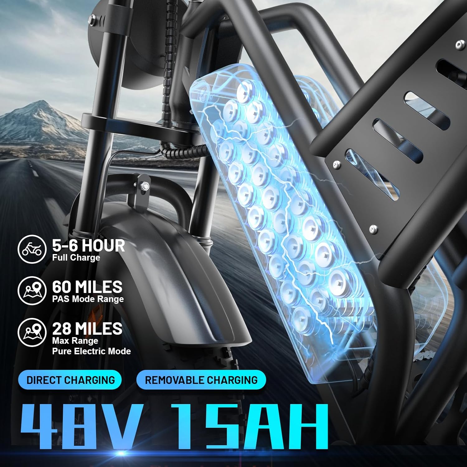 20" Fat Tyre Electric Bike for Adults, 48V 15Ah Removable Battery, 1500W Peak Motor E-Bike, 7-Speed Mountain Bike