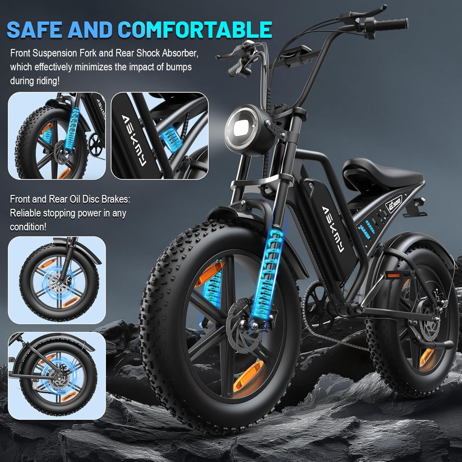 20" Fat Tyre Electric Bike for Adults, 48V 15Ah Removable Battery, 1500W Peak Motor E-Bike, 7-Speed Mountain Bike