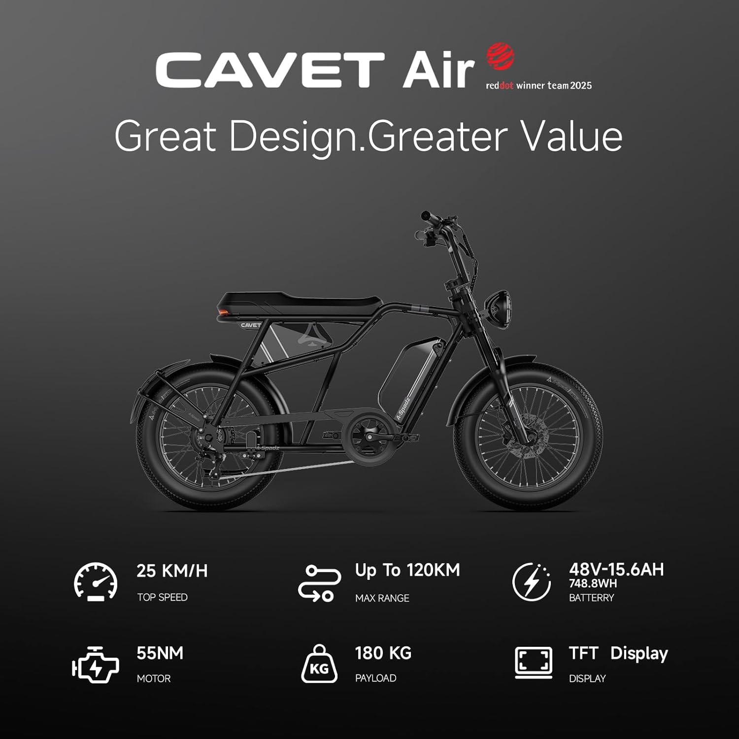 20" Fat Tyre Electric Bike for Adults, 48V 15.6Ah Battery, 250W Motor, 7-Speed E-Bike with Dual Suspension