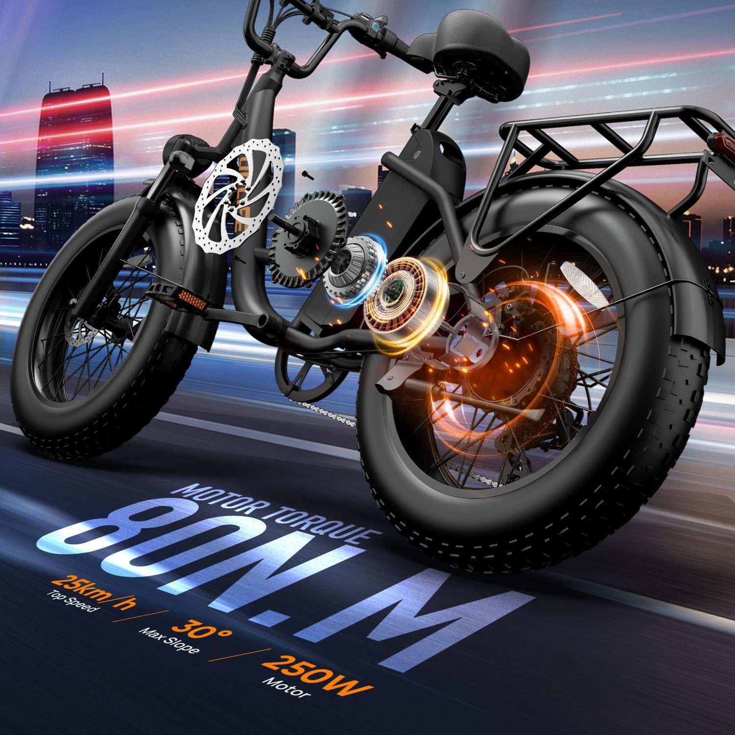 20" Fat Tyre Electric Bike for Adults, Removable Battery, 7-Speed E-Bike with Colour LCD Display, Mountain