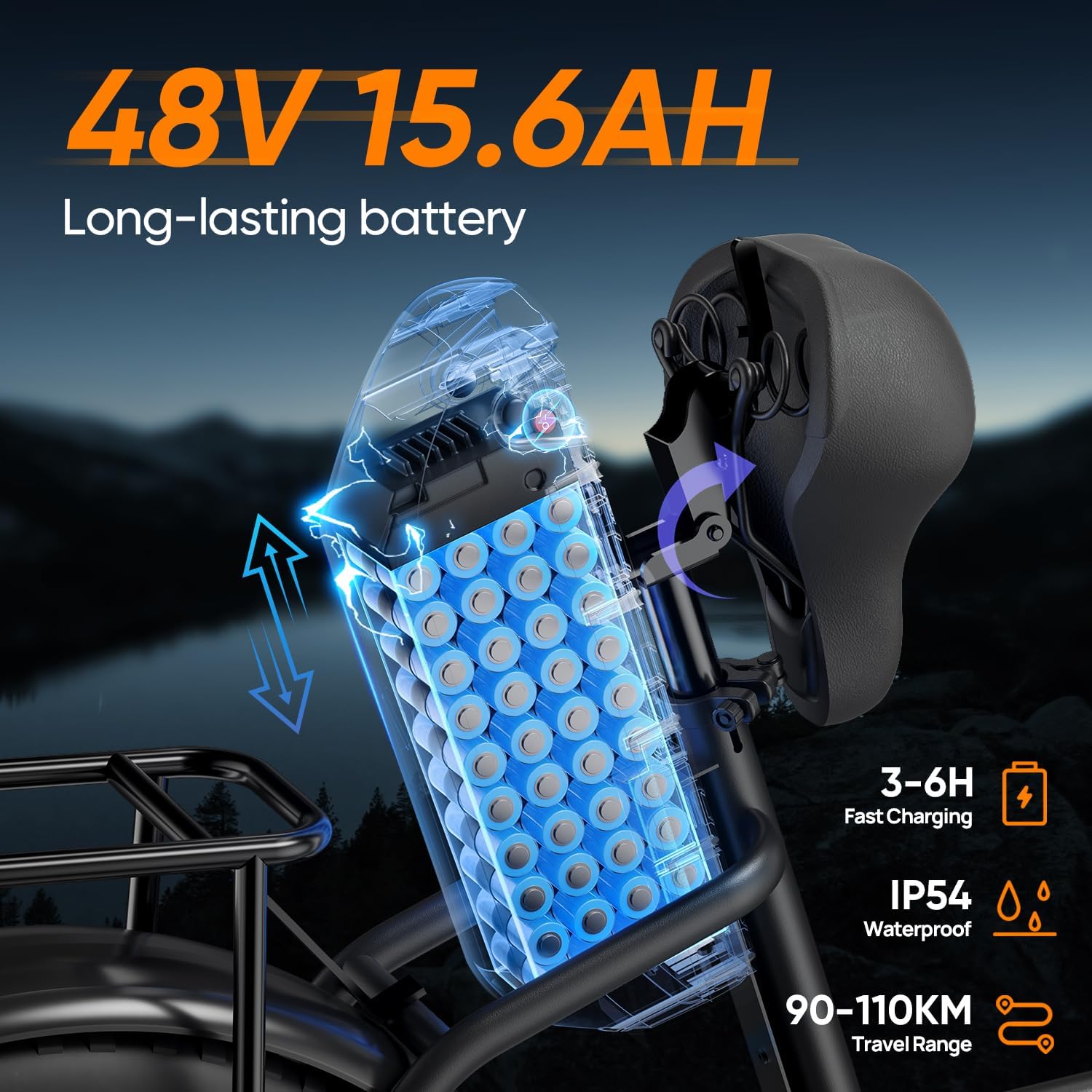 20" Fat Tyre Electric Bike for Adults, Removable Battery, 7-Speed E-Bike with Colour LCD Display, Mountain