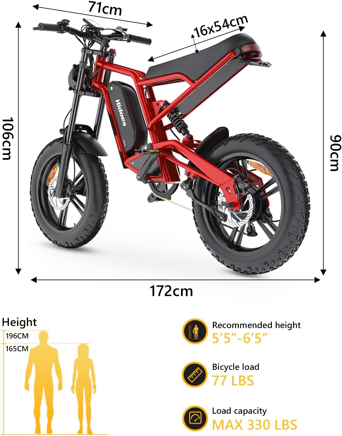 20" Fat Tyre Electric Bike for Adults, 48V 15.6Ah Removable Battery, 7-Speed E-Bike with Dual Suspension & LCD Display