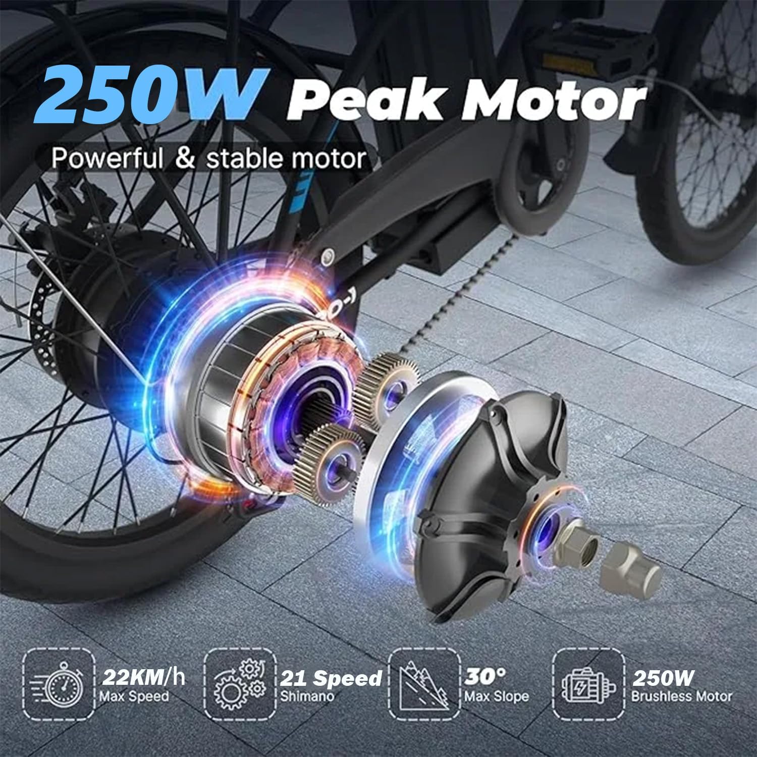 26" Fat Tyre Electric Bike for Adults, 36V 10.4Ah Battery, 250W Motor, 21-Speed E-Bike with LCD Display & Dual Disc Brakes
