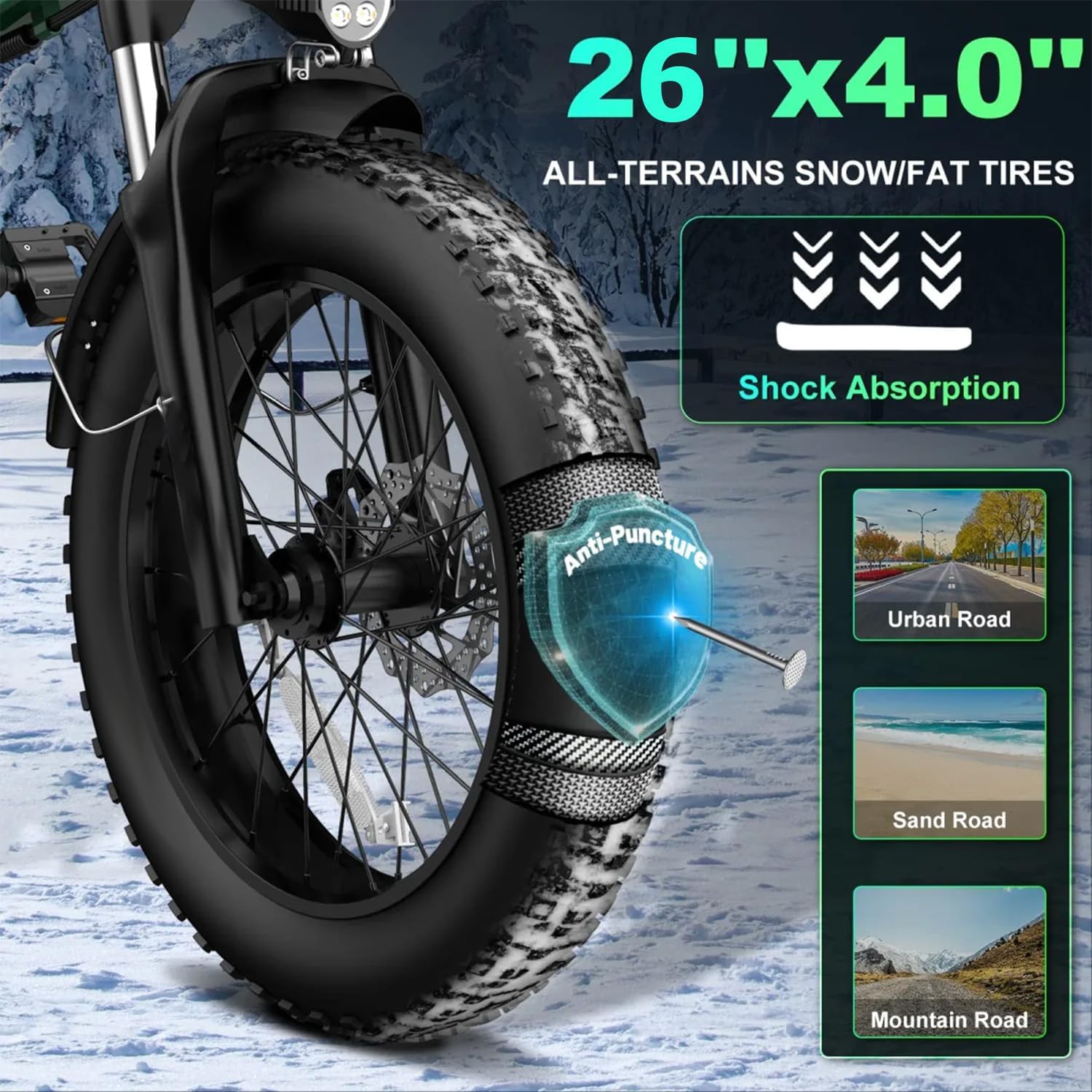 26" Fat Tyre Electric Bike for Adults, 36V 10.4Ah Battery, 250W Motor, 21-Speed E-Bike with LCD Display & Dual Disc Brakes